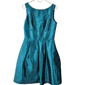 Alfred Sung teal green blue shantung taffeta poly sleeveless dress pockets 10